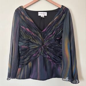 Vintage Victor Costa Iridescent Shimmer Blouse Y2K Size 14